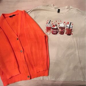 Never worn Pumpkin Spice coffee tshirt & orange sweater XL XXL Gilden Lillusory
